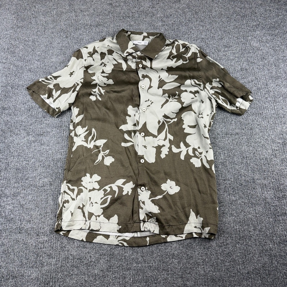 MNG Mens Brown Floral Hawaiian Short Sleeve Button Up Viscose Shirt Medium 66312